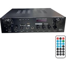 Rose FR-801 2X100 Watt 2 Zone Trafolu Stereo Anfi Mp3, Bluetooth, Sd Kart 2 Mikrofon Girişli Kumandalı
