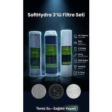 Softhydra 10 Inç 3'lü Su Arıtma Filtre Seti - Pp Tortu + Gac Granül Karbon + Cto Blok Karbon - Açık Kasa Arıtma Cihazı Uyumlu