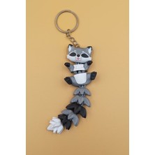 Rodopiva Uzun Kuyruk Serisi Rakun Figürlü Hareketli Anahtarlık (Büyük BOY-12CM) - Çanta Süsü Charm