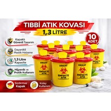 Bezos Tıbbi Atık Kovası 1,3 Litre 10 Adet Kapaklı Tıbbi Atık Kutusu Enfekte Atık Kovası Seti
