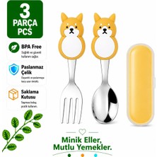 Jojobebek Kedi Figürlü Premium Çocuk Bpa Free Silikon Saplı Paslanmaz Çelik Uçlu Çatal-Kaşık, (9+ Ay