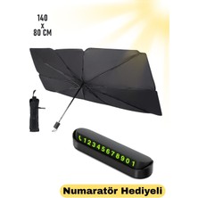 Ufak Tefek Şeyler Araba Güneş Gölge Koruyucu Şemsiye Oto Ön Cam Güneşlik (145x79 Cm) Numaratör Hediyeli