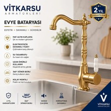 Retro Altın Eviye Bataryası Döner Başlıklı Mat Altın Mutfak Bataryası