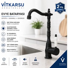 Retro Siyah Eviye Bataryası Döner Başlıklı Mat Siyah Mutfak Bataryası