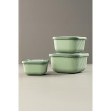 Bezos Kare 3 Parça Vakumlu Sızdırmaz Hava Almaz Saklama Kabı Seti Yeşil (1800/1100/600 Ml)