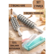 ( 2'li Merdane Set ) 9 Bıçaklı Yuvarlak ve 7 Bıçaklı Kare Mantı Merdanesi Mantı Kesme Merdanesi
