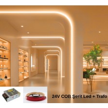 RISHANG Cob Şerit LED 24V ve Metal Trafo Kiti – 5 Metre Set - Metrede 480 LED – Yüksek Crı > 90 – Noktasız Aydınlatma