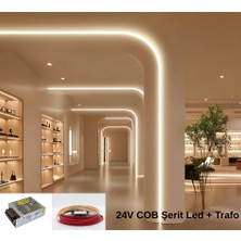 RISHANG Cob Şerit LED 24V ve Metal Trafo Kiti – 5 Metre Set - Metrede 480 LED – Yüksek Crı > 90 – Noktasız Aydınlatma