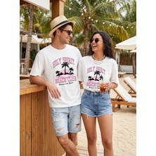 Hena Sunset Beach Spirit Beyaz Oversize Unisex Baskılı Tişört
