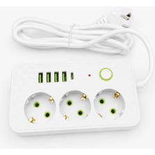 GUNKES HS-330 2500W Akım Korumalı 3’lü Priz Çoklayıcı 64USB + Type-C Hızlı Şarjlı Power Socket Beyaz