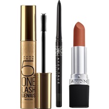 Avon ''True'' Lash Genius Siyah Maskara Renk 1 Black Ice Göz Kalemi ve Mat Ruj Paketi