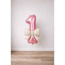 Patladı Gitti Krem Fiyonk & Pembe 1 Rakam Folyo Balon Seti