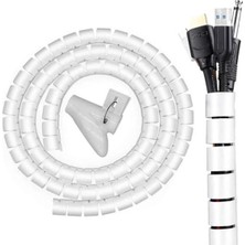 Esranın Dünyası 1 mt x 22 mm Spiral Boru Kablo Kanalı Kablo Fiş Düzenleyici Toplayıcı Kordon Kablo Tutucu Beyaz (1 Adet)