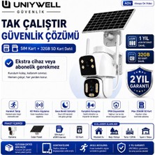 Uniywell 2  Kameralı 1 Sabit 1 Ptz Esim Aov 4mp Solar Kamera Yıllık 180GB Sim Kart ve 32GB Sd Kart Dahil