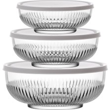 Lav Tokyo Cam Saklama Kabı Seti 3'lü Beyaz Plastik Kapaklı (1 Küçük, 1 Orta, 1 Büyük Saklama Kabı)