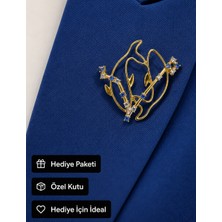 Herşey Nota Balık Burcu Kadın Broşu Hediye Mavi Taşlı Gold Renk Zirkon Taş Broş