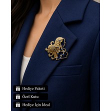 Herşey Nota Hediye Başak Burcu Kadın Broşu Gold Renk Zirkon Taşlı Astroloji Rozeti