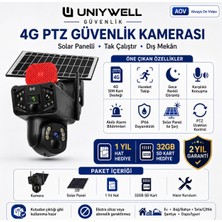 Uniywell 2 Kameralı 1 Sabit 1 Ptz  Aov 4mp Solar Kamera Yıllık 180GB Sim Kart ve 32GB Sd Kart Dahil