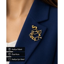 Herşey Nota Kova Burcu Kadın Broşu Hediye Zirkon Taşlı Gold Renk Tasarım Rozet