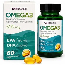 Takecare Omega 3 Balık Yağı Fish Oil 500 Mg 60 Adet Softjel Yumuşak Kapsül Takviye Gıda Epa Dha