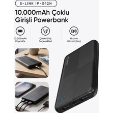 S-Link IP-G12N 10000MAH Micro+Usb+ Type-C Giriş+Çıkış Siyah Taşınabilir Pil Şarj Cihazı Powerbank