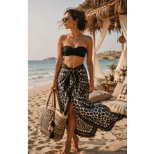 Bolder Kadın Leopar Desen Pareo Iç Göstermeyen Parlak Dokuma Kumaş 95CM*145CM