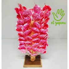 Honey Candy Balcı Şekerleme Küçük Boy El Yapımı 100 Adet Pembe Beyaz Sosyete Şeker Ahşap Stand Hediyeli Tutti Frutti Aromalı Lolipop Şeker