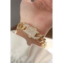 Fantastik Store Vip Seri Pirinç Ortası Zirkon Taşlı Gold Renk Gurmet Bileklik - Lisinya