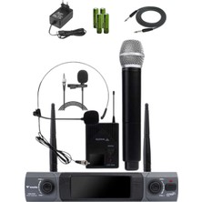 Westa WM-202HT Çift Telsiz Mikrofon Seti 1 El + 1 Yaka/Headset Kablosuz Mikrofon