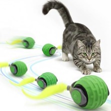 Esranın Dünyası Akıllı Kedi Oyun Topu - Otomatik Yuvarlanan Interaktif Kedi Oyuncağı - Şarj Edilebilir Evcil Hayvan Oyun Arkadaşı - Farklı Hız ve Oyun Modları - LED Işıklı - Tüylü Kovalama Kuyruğu (Yeşil)