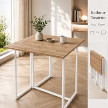Ayz Workcomo Katlanır Çalışma Masası Yemek Masası Mutfak Masası Balkon Masası  Beyaz-Çam