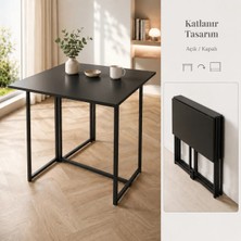 Ayz Workcomo Katlanır Çalışma Masası Yemek Masası Mutfak Masası Balkon Masası  Siyah-Siyah