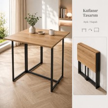 Ayz Workcomo Katlanır Çalışma Masası Yemek Masası Mutfak Masası Balkon Masası  Siyah Çam