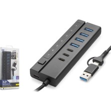 Hadron Hdx7062 7 Port Usb Hub 5Gbps 4X Usb-A 3.2 + 3X Usb-C 3.2 7 Port 2İn1 Kablolu Çoklayıcı Siyah