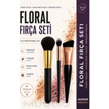 Organiflex Floral Premium 3'lü Makyaj Fırça Seti Renkli Pudra Karıştırma Bronzer Fırçası