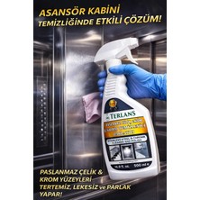 Terlans Parfümlü Asansör Temizleyici Paslanmaz Çelik ve Krom Parlatıcı 500 ml + Mikrofiber Bez