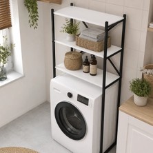 Ayz Braga Metal 3 Çamaşır Makinesi Üstü Düzenleyici Raf Beyaz Banyo Düzenleyici Dolap Siyah
