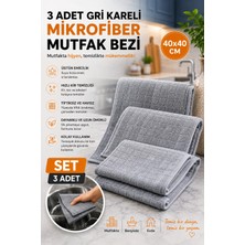 Manosta ( 3 Adet ) Mikrofiber Kareli Gri Mutfak Temizlik Bezi – Ultra Emici Tezgah, Kurulama ve El Bezi Seti