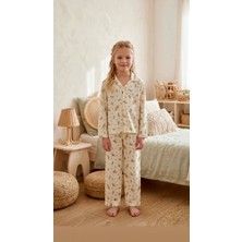 Enie Çiçek Desenli %100 Cotton Düğmeli Kız Çocuk Pijama Takımı