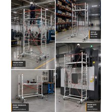 Elbe 4 Metre Çift Kademeli 12 Basamaklı (6+6) Tekerlekli Alüminyum İskele Platform