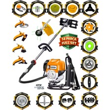 Prowackers German W-9400 F8 Motor 14 Parça Full Set Sırt Tipi Benzinli Çalı Çim Biçme Tırpanı Güçlü Yüksek Performans