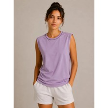 Alyn Wear Kontrast Biyeli Kolsuz Atlet Bisiklet Yaka Yazlık Basic Atlet - Mor