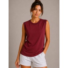 Alyn Wear Kontrast Biyeli Kolsuz Atlet Bisiklet Yaka Yazlık Basic Atlet - Bordo