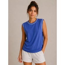 Alyn Wear Kontrast Biyeli Kolsuz Atlet Bisiklet Yaka Yazlık Basic Atlet - Saks Mavisi
