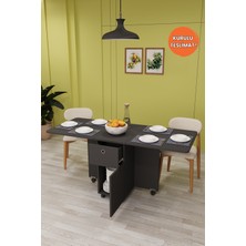 Asra Trend Lüks Katlanır Mutfak Yemek Masası %100 MDF Pratik Çekmece+Dolaplı Çalışma Masası KM28