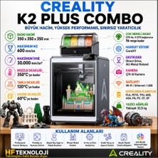 Creality  350X350X350 mm Hacim ile Büyük Projelerinizi Gerçekleştiren K2 Plus Combo Kapalı Kasa 3D Yazıcı+2 Kg. Flament Hediye