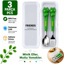 Jojobebek Yeşil Renk Kurbağa Figürlü Premium Çocuk Bpa Free Paslanmaz Çelik Uçlu Çatal-Kaşık Set 24+ Ay