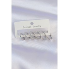 Pirinç Gümüş Renk Ince Oval Küpe Seti 5886
