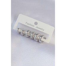 Pirinç Gümüş Renk Oval Bombeli Küpe Seti 5886