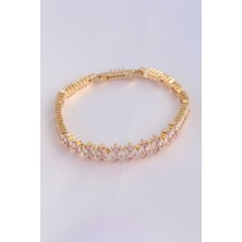 Vip Seri Pirinç Pembe Zirkon Taşlı Gold Renk Baget Model Bileklik 5886